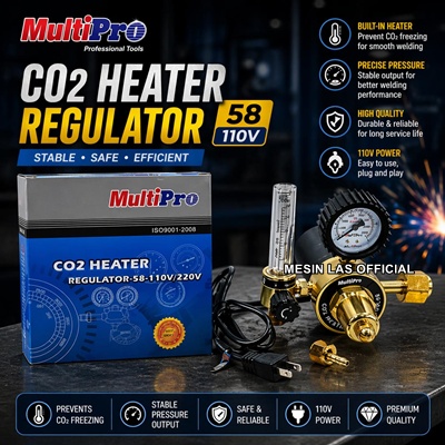 Jual Regulator CO2 Heater 110V Multipro Regulator-58 110V Original Untuk Mesin Las MIG MAG